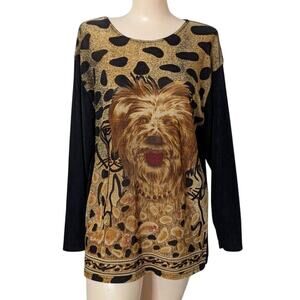 Terrier Dog Top Women Large Stretch Knit Novelty Dog Lover Art to Wear 2for30nbv